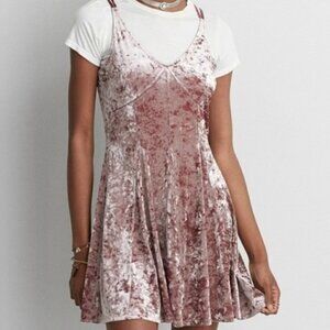 AEO pink crushed velvet mini dress, Medium.